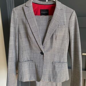 Banana Republic Black and White Plaid Blazer  with Red Lining and Matching Pant